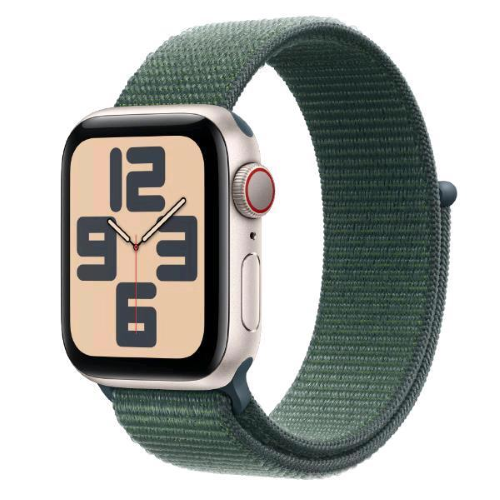 Apple Watch SE (GPS + Cellular) - 2ª generazione - 40 mm - starlight aluminum - smartwatch con sport loop - nylon morbido a doppio strato - lake green - dimensione del polso: 130-180 mm - 32 GB - LTE, Wi-Fi 4, Bluetooth - 4G - 27.8 g